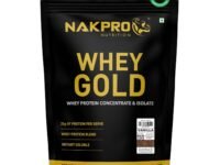 NAKPRO NUTRITION Gold Whey Protein Concentrate & Isolate 1kg Vanilla flavour | 25.5g Protein, Trustified Certified
