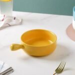 Nestasia Ceramic Yellow Snack Bowl with Handle | Microwave & Dishwasher Safe Serving Bowl Perfect for Snacks, Noodles, Salads, Soup, Baking (600ml)