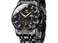 OLEVS Mens Watches Chronograph Diamond Quartz Date Calendar Moon Phase Luxury Two Tone Stainless Steel Waterproof Luminous Business Wrist Watch