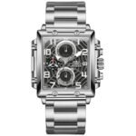 OLEVS Square Watch for Men Original Analog Quartz Chronograph Luxury Formal Silver Stainless Steel Date Men Wrist Watch