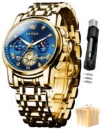 OLEVS Watch for Man Analog Quartz Skeleton Chronograph Diamond Watches Stainless Steel Moon Phase Calendar Waterproof Dress Watches