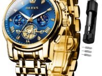 OLEVS Watch for Man Analog Quartz Skeleton Chronograph Diamond Watches Stainless Steel Moon Phase Calendar Waterproof Dress Watches