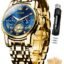 OLEVS Watch for Man Analog Quartz Skeleton Chronograph Diamond Watches Stainless Steel Moon Phase Calendar Waterproof Dress Watches