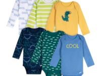 ONESIES Brand Baby Bodysuits 6-Pack Long Sleeve Soft Cotton | Six assorted long-sleeve bodysuits in soft cotton fabric - breathable and gentle against baby's delicate skin.