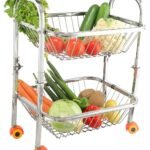 OSE SLIMSHINE Stainless Steel Kitchen Trolley | Rolling Fruit & Vegetable Cart | 2-Tier Storage Organizer | Space-Saving Stand with Wheels