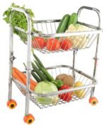 OSE SLIMSHINE Stainless Steel Kitchen Trolley | Rolling Fruit & Vegetable Cart | 2-Tier Storage Organizer | Space-Saving Stand with Wheels