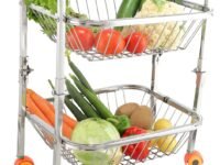 OSE SLIMSHINE Stainless Steel Kitchen Trolley | Rolling Fruit & Vegetable Cart | 2-Tier Storage Organizer | Space-Saving Stand with Wheels