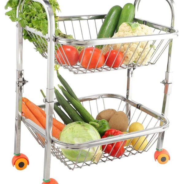 OSE SLIMSHINE Stainless Steel Kitchen Trolley | Rolling Fruit & Vegetable Cart | 2-Tier Storage Organizer | Space-Saving Stand with Wheels
