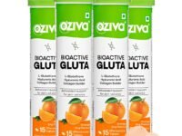 OZiva Bioactive Glutathione Tablets for Radiant Skin - 60 Effervescent Tablets (Pack of 4) | L-Glutathione, Lycopene, Vitamin C for Skin Glow & Anti-Pigmentation|Orange