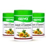 OZiva Hair Vitamins Capsules for Hair Growth |100% Natural with Biotin, Iron, DHT Blocker & Vitamin E I Clinically Proven Hair Growth Supplements for Women & Men (3 Months, Results Pack), 250 grams
