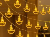 One94Store 14 LED Metal Diya String Lights – 3 Meter Warm White Plug-in Fairy Lights for Diwali, Mandir, Pooja Room, Home, Indoor Outdoor & Festival Decoration