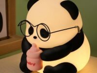 One94Store Panda LED Night Light, Rechargeable Soft Silicone Animal Lamp with Glasses & Bottle, Warm White Bedside Light for Kids Room and Nursery