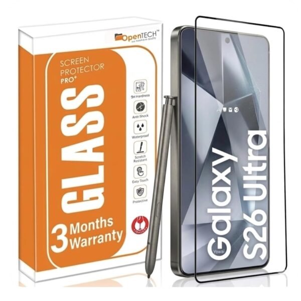 OpenTech® Military-Grade Gorilla Tempered Glass for Samsung Galaxy S26 Ultra with Fingerprint Unlock, Edge to Edge Coverage - Case Friendly, Anti-scratch and Bubble free installation kit
