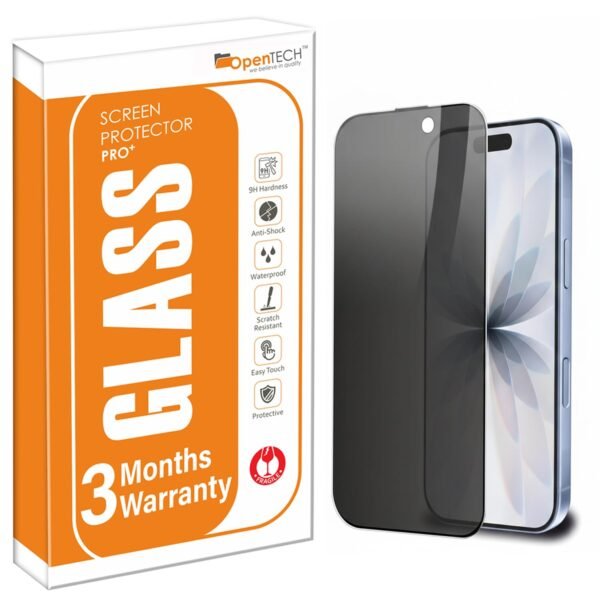OpenTech®️ Privacy Tempered Glass Screen Protector for iPhone 16 with Edge to Edge Coverage - Anti-Spy, Case Friendly and Bubble free installation kit