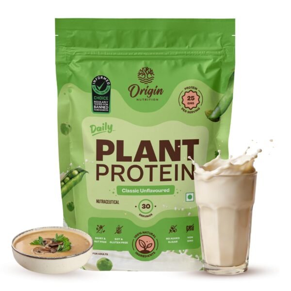 Origin Nutrition 100% Natural Plant Based Protein Powder, 975 gm, Ranked Best Vegan Protein, European Pea Protein Isolate & Pumpkin Seed, Unflavoured with 25g per Protein Per Serve