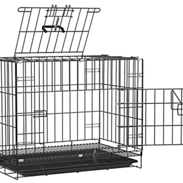 PSK PET MART 30 Inch Double Door Folding Black Metal cage with Removable Tray and paw Protector for Dogs, Cats and Rabbits