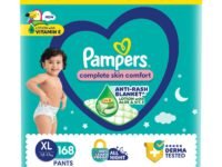 Pampers Complete Skin Comfort Pants, X-Large (XL), 168 Count, Anti-rash blanket, Lotion with Vitamin E & Aloe Vera, 12-17kg