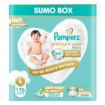 Pampers Premium Care Pant Style Baby Diapers L 176 Count | No Marks Design | Voted India’s #1 Softest Diaper | All in 1 diaper with 360 Cottony Softness