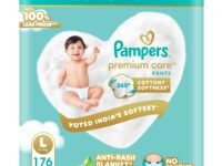 Pampers Premium Care Pant Style Baby Diapers L 176 Count | No Marks Design | Voted India’s #1 Softest Diaper | All in 1 diaper with 360 Cottony Softness