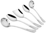 Parage 5 Pieces Stainless Steel Serving Spoon Set for Dining Table/Kitchen, 1.8 mm Heavy Gauge (2 Soup Ladle (Karchi), 2 Solid Spoon (Chamcha), 1 Rice Spoon), Silver (Pack of 5)