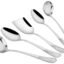 Parage 5 Pieces Stainless Steel Serving Spoon Set for Dining Table/Kitchen, 1.8 mm Heavy Gauge (2 Soup Ladle (Karchi), 2 Solid Spoon (Chamcha), 1 Rice Spoon), Silver (Pack of 5)