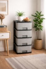 Plastic Modular Drawer Storage Chest Of Drawers Organizer Storage Box, Large Stomo Racks For Multipurpose Anti-slip Shoes Organizers (Grey, 4 Layer)