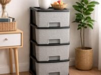Plastic Modular Drawer Storage Chest Of Drawers Organizer Storage Box, Large Stomo Racks For Multipurpose Anti-slip Shoes Organizers (Grey, 4 Layer)