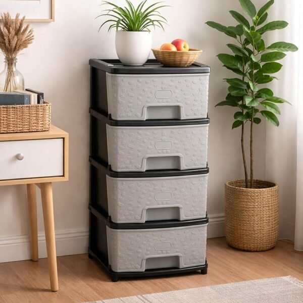 Plastic Modular Drawer Storage Chest Of Drawers Organizer Storage Box, Large Stomo Racks For Multipurpose Anti-slip Shoes Organizers (Grey, 4 Layer)