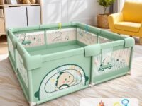Playpen for Baby up to 5 Years Playards with Pit Balls and Anti-Fall Grasp Rings, Kids Activity Center with Safety Lock (No Mat, Non-Foldable) (150 * 180cm-green)