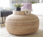 Printshoppie Decor Jute Pouf| Ottoman| Footrest (Jute Pouf) Sitting Round Ottoman Bean Thermacol Sheet Filled,Weight -2.5 Kg (50X50X30), Beige