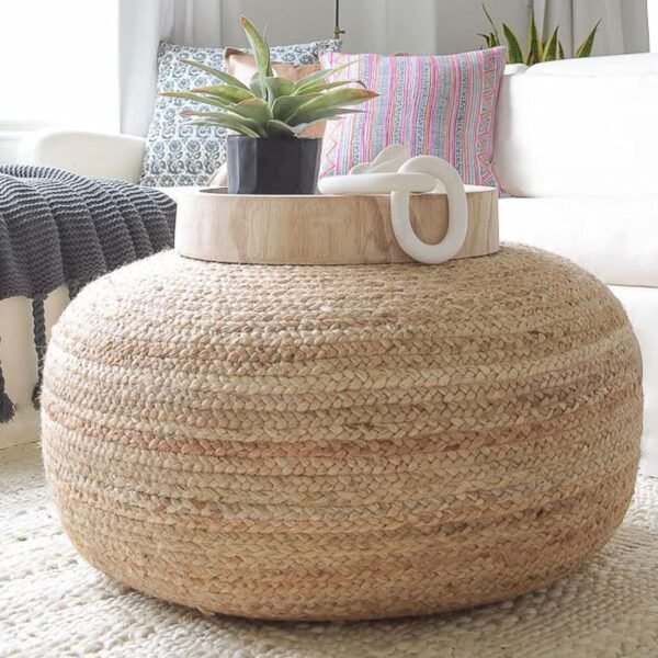 Printshoppie Decor Jute Pouf| Ottoman| Footrest (Jute Pouf) Sitting Round Ottoman Bean Thermacol Sheet Filled,Weight -2.5 Kg (50X50X30), Beige