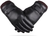 Proberos® Winter Gloves for Men, PU Leather Fleece Warm Lining Gloves for Riding, Touch Screen Winter Gloves Fashion Winter Leather Gloves for Men Driving Gloves for Men (Black Style 1)
