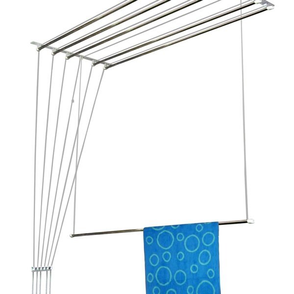 Rainbow Drywell Stainless Steel Heavy Duty Luxury(6 Pipe X 5 Feet) UV Protected Nylon Ropes Individual Dropdown Ceiling Cloth Dryer/Cloth Hanger/Cloth Drying Stand for Balcony/Clothes Stand for Drying