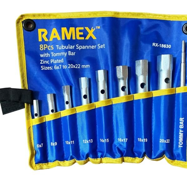Ramex Tubular Box Wrench 6x7mm To 20x22mm, Tubular Box Spanner, Tube Spanner Wrench, Bike Wrench Set, Metric Socket Set Of 8 Pcs (Blue And Yellow Pouch Packing)