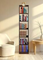 SBF Furniture Engineered Wooden Book Rack,Space Saver Book Shelf for Home Living Room and Office Table Top Free Standing Organizer,Laminated Finish Modern Book Shelve (Ghodo_Brown_6Shelf)
