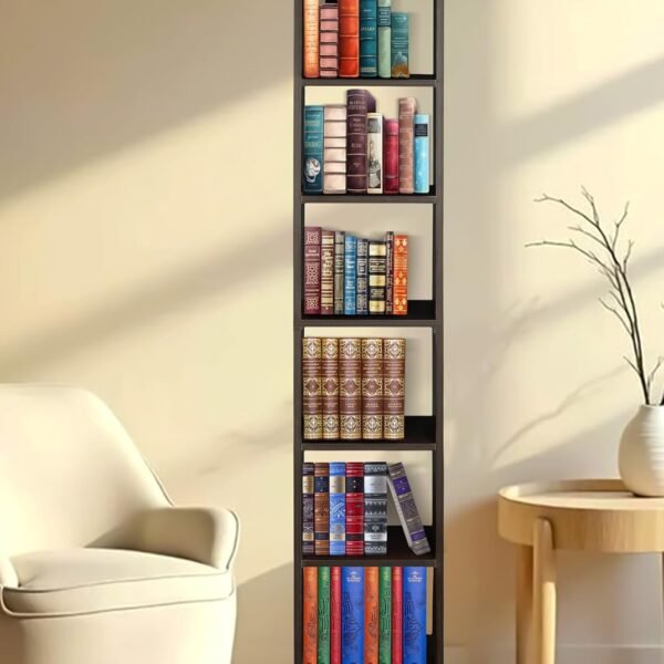 SBF Furniture Engineered Wooden Book Rack,Space Saver Book Shelf for Home Living Room and Office Table Top Free Standing Organizer,Laminated Finish Modern Book Shelve (Ghodo_Brown_6Shelf)