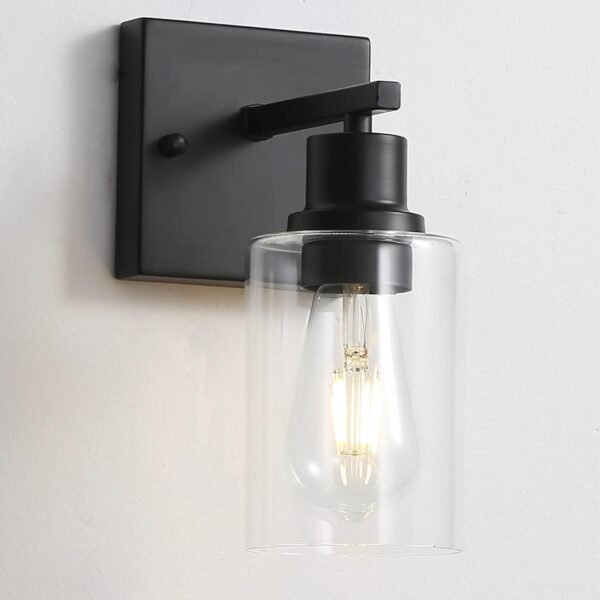 SINOMAN Wall Sconces Vintage Vanity Lights for Bathroom, Modern Wall Light Fixtures with Clear Glass Shade, Farmhouse Wall Lamp for Bedroom, Mirror, Living Room (107 Black, Pack of 1)