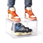 SNEAKARE Stackable Shoe Storage Box | Heavy Duty Plastic Sneaker Crate with Magnetic Door | Shoe Organizer for Men & Women | Fits Upto UK 14 | Durable Shoe Storage Box Clear Pack of-1