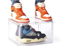 SNEAKARE Stackable Shoe Storage Box | Heavy Duty Plastic Sneaker Crate with Magnetic Door | Shoe Organizer for Men & Women | Fits Upto UK 14 | Durable Shoe Storage Box Clear Pack of-1
