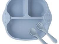 SNOWIE SOFT®Suction Plates for Baby, Silicone Kids Plate Set with 4 Strong Suction Cups, Silicone Toddler Plates with Spoon & Fork for Kids to Feed Themselves, Dish Washer & Micro-Wave Oven Safe
