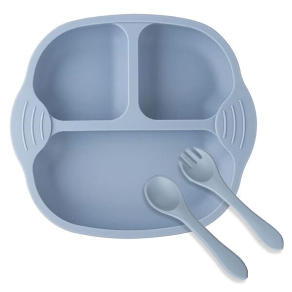 SNOWIE SOFT®Suction Plates for Baby, Silicone Kids Plate Set with 4 Strong Suction Cups, Silicone Toddler Plates with Spoon & Fork for Kids to Feed Themselves, Dish Washer & Micro-Wave Oven Safe