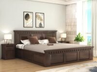 SONA ART & CRAFTS Kuber Solid Sheesham Wood King Size Bed with Storage Box | Wooden King Size Cot | Double Bed with Box for Home - Walnut (Assembly Included)