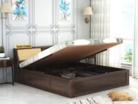 STRATA FURNITURE Sheesham Wood King Size Bed with Hydraulic and Headboard Storage for Living Room Home Bedroom Wooden Double Bed Cot Palang Furniture (Walnut Finish)