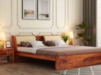STRATA FURNITURE Sheesham Wood King Size Double Bed Without Storage Wooden Palang Cot for Bedroom Living Room Furniture (Honey Finish)