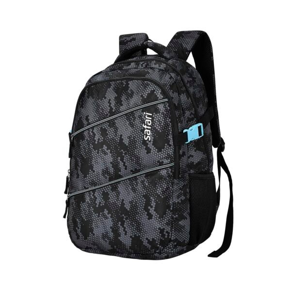 Safari Omega Plus Casual Laptop Backpack, 2 compartments, Raincover, Organizer, Full body print, Bottle holder, Front pockets Softline (Black)