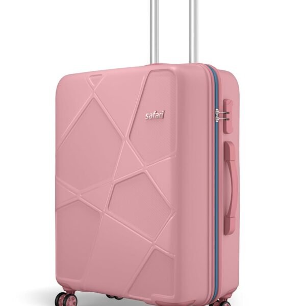 Safari Pentagon Pro 8 Wheels 65cm Medium Size Trolley Bag, Hard Case Polypropylene, 360º Wheeling Small Check in Luggage, Suitcase for Travel, Trolley Bags for Travel, Rose Gold