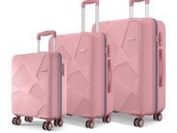 Safari Pentagon Pro 8 Wheels Set of 3 Trolley Bag, Hard Case Polypropylene, 360º Wheeling Small Check in Luggage, Suitcase for Travel, Trolley Bags for Travel, Rose Gold