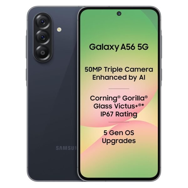 Samsung Galaxy A56 5G (Awesome Midnight Blue, 8GB, 256GB) | Segment Most Complete Triple Camera | AI Editing | 4nm Processor | sAMOLED Display| Gorilla Glass Victus+| 5 Gen OS Upgrades