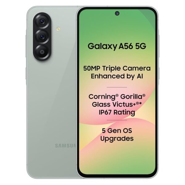 Samsung Galaxy A56 5G (Awesome Olive, 8GB, 256GB) | Segment Most Complete Triple Camera | AI Editing | 4nm Processor | sAMOLED Display| Gorilla Glass Victus+| 5 Gen OS Upgrades