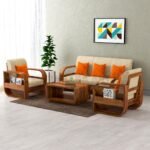 Sheesham Wood 5 Seater Sofa Set for Living Room | 5 Seater Sofa Set | Wooden Sofa Set | (3+1+1, Natural Teak Finish)